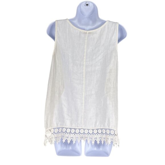 Terzo Millennio Womens S White Linen Tank Top Crochet Hem Italy Made Clean Girl - Picture 2 of 12